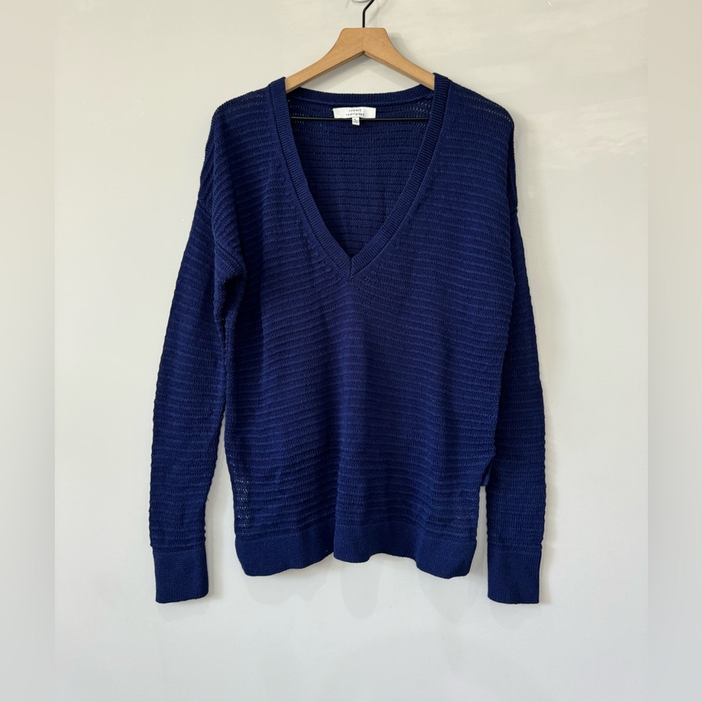 Robert Rodriguez Blue Mercerized cotton deep V-Neck Sweater large high low Large